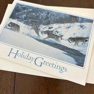 Holiday Greeting Running Wolves Christmas Season Message Folded Blank Card